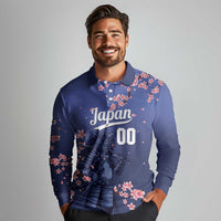 Japan 2026 Baseball Custom Long Sleeve Polo Shirt Come On Samurai Sakura Pattern - Wonder Print Shop