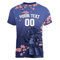 Japan 2026 Baseball Custom Women V-Neck T-Shirt Come On Samurai Sakura Pattern - Wonder Print Shop