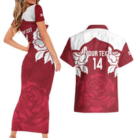 Custom England Rugby 2025 Couples Matching Short Sleeve Bodycon Dress and Hawaiian Shirt Go Champions Red Rose