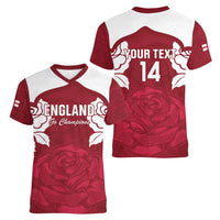 Custom England Rugby 2025 Women V-Neck T-Shirt Go Champions Red Rose - Wonder Print Shop