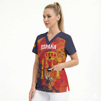 Spain 2026 Football Custom Scrub Top Espana La Roja Grunge Style