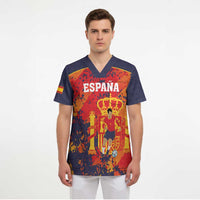 Spain 2026 Football Custom Scrub Top Espana La Roja Grunge Style