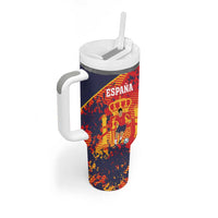 Spain 2026 Football Custom Tumbler With Handle Espana La Roja Grunge Style