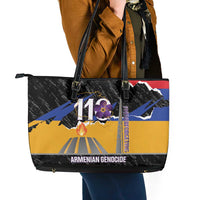 Armenian Genocide Remembrance Day Leather Tote Bag Tsitsernakaberd 110th Anniversary Never Forget