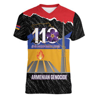 Armenian Genocide Remembrance Day Women V-Neck T-Shirt Tsitsernakaberd 110th Anniversary Never Forget