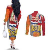 Netherlands Dodenherdenking Couples Matching Off The Shoulder Long Sleeve Dress and Long Sleeve Button Shirt Martyrs' Day Honoring All Victims Of War