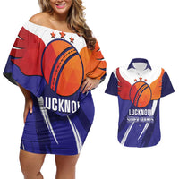 Custom Lucknow India Cricket Couples Matching Off Shoulder Short Dress and Hawaiian Shirt Go Champions