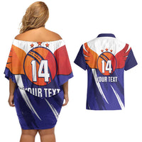 Custom Lucknow India Cricket Couples Matching Off Shoulder Short Dress and Hawaiian Shirt Go Champions