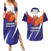 Custom Lucknow India Cricket Couples Matching Summer Maxi Dress and Hawaiian Shirt Go Champions
