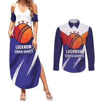Custom Lucknow India Cricket Couples Matching Summer Maxi Dress and Long Sleeve Button Shirt Go Champions