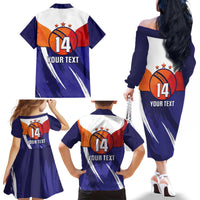 Custom Lucknow India Cricket Family Matching Off The Shoulder Long Sleeve Dress and Hawaiian Shirt Go Champions