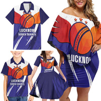 Custom Lucknow India Cricket Family Matching Off Shoulder Short Dress and Hawaiian Shirt Go Champions