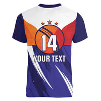 Custom Lucknow India Cricket Women V-Neck T-Shirt Go Champions