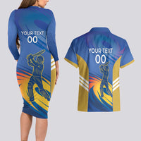 Custom Mumbai India Cricket Couples Matching Long Sleeve Bodycon Dress and Hawaiian Shirt Go Champions