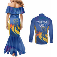 Custom Mumbai India Cricket Couples Matching Mermaid Dress and Long Sleeve Button Shirt Go Champions