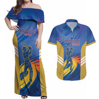 Custom Mumbai India Cricket Couples Matching Off Shoulder Maxi Dress and Hawaiian Shirt Go Champions