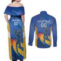 Custom Mumbai India Cricket Couples Matching Off Shoulder Maxi Dress and Long Sleeve Button Shirt Go Champions