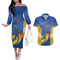 Custom Mumbai India Cricket Couples Matching Off The Shoulder Long Sleeve Dress and Hawaiian Shirt Go Champions