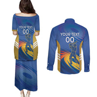 Custom Mumbai India Cricket Couples Matching Puletasi and Long Sleeve Button Shirt Go Champions