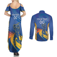 Custom Mumbai India Cricket Couples Matching Summer Maxi Dress and Long Sleeve Button Shirt Go Champions