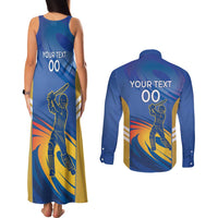 Custom Mumbai India Cricket Couples Matching Tank Maxi Dress and Long Sleeve Button Shirt Go Champions