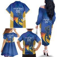 Custom Mumbai India Cricket Family Matching Off The Shoulder Long Sleeve Dress and Hawaiian Shirt Go Champions