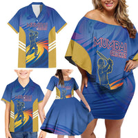 Custom Mumbai India Cricket Family Matching Off Shoulder Short Dress and Hawaiian Shirt Go Champions