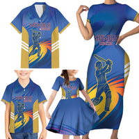 Custom Mumbai India Cricket Family Matching Short Sleeve Bodycon Dress and Hawaiian Shirt Go Champions
