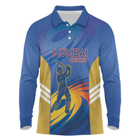 Custom Mumbai India Cricket Long Sleeve Polo Shirt Go Champions