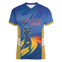 Custom Mumbai India Cricket Women V-Neck T-Shirt Go Champions