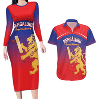 Custom Bengaluru India Cricket Couples Matching Long Sleeve Bodycon Dress and Hawaiian Shirt Go Champions