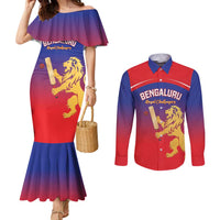 Custom Bengaluru India Cricket Couples Matching Mermaid Dress and Long Sleeve Button Shirt Go Champions