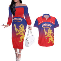 Custom Bengaluru India Cricket Couples Matching Off The Shoulder Long Sleeve Dress and Hawaiian Shirt Go Champions