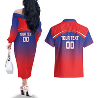 Custom Bengaluru India Cricket Couples Matching Off The Shoulder Long Sleeve Dress and Hawaiian Shirt Go Champions