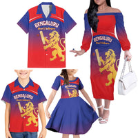 Custom Bengaluru India Cricket Family Matching Off The Shoulder Long Sleeve Dress and Hawaiian Shirt Go Champions