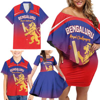 Custom Bengaluru India Cricket Family Matching Off Shoulder Short Dress and Hawaiian Shirt Go Champions