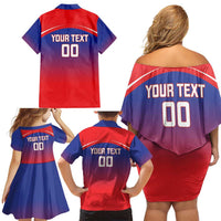 Custom Bengaluru India Cricket Family Matching Off Shoulder Short Dress and Hawaiian Shirt Go Champions