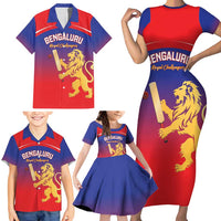 Custom Bengaluru India Cricket Family Matching Short Sleeve Bodycon Dress and Hawaiian Shirt Go Champions