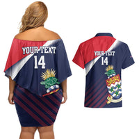 Custom Cayman Islands Cricket Couples Matching Off Shoulder Short Dress and Hawaiian Shirt 2025 Sporty Style