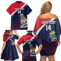Custom Cayman Islands Cricket Family Matching Off Shoulder Short Dress and Hawaiian Shirt 2025 Sporty Style