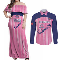 Custom Bermuda Cricket Couples Matching Off Shoulder Maxi Dress and Long Sleeve Button Shirt Go Gombey Warriors