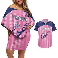 Custom Bermuda Cricket Couples Matching Off Shoulder Short Dress and Hawaiian Shirt Go Gombey Warriors