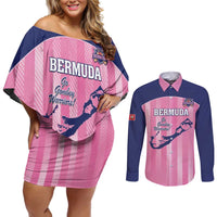 Custom Bermuda Cricket Couples Matching Off Shoulder Short Dress and Long Sleeve Button Shirt Go Gombey Warriors