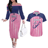 Custom Bermuda Cricket Couples Matching Off The Shoulder Long Sleeve Dress and Hawaiian Shirt Go Gombey Warriors