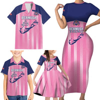 Custom Bermuda Cricket Family Matching Short Sleeve Bodycon Dress and Hawaiian Shirt Go Gombey Warriors