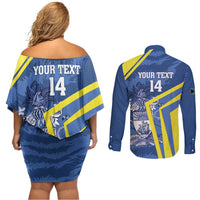 Custom The Bahamas Cricket Couples Matching Off Shoulder Short Dress and Long Sleeve Button Shirt Come On Bahamian