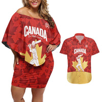 Custom Canada Cricket Couples Matching Off Shoulder Short Dress and Hawaiian Shirt Come On Maple Leaf