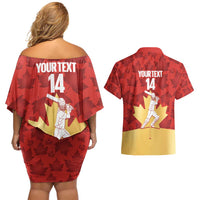 Custom Canada Cricket Couples Matching Off Shoulder Short Dress and Hawaiian Shirt Come On Maple Leaf