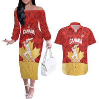 Custom Canada Cricket Couples Matching Off The Shoulder Long Sleeve Dress and Hawaiian Shirt Come On Maple Leaf