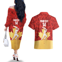 Custom Canada Cricket Couples Matching Off The Shoulder Long Sleeve Dress and Hawaiian Shirt Come On Maple Leaf